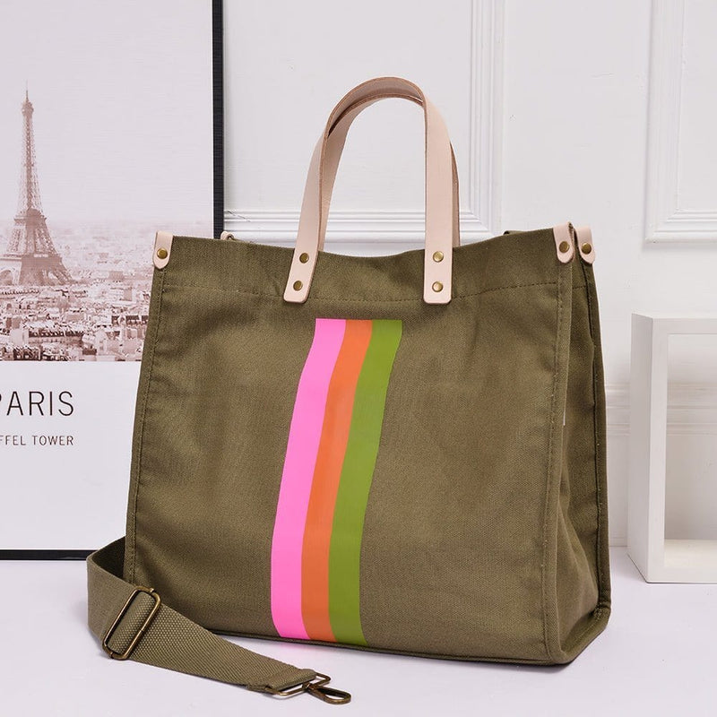 TG10246 Striped Canvas Tote Bag With Guitar Strap - MiMi Wholesale