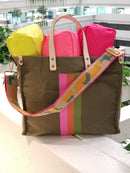 TG10246 Striped Canvas Tote Bag With Guitar Strap - MiMi Wholesale