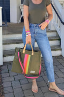 TG10246 Striped Canvas Tote Bag With Guitar Strap - MiMi Wholesale