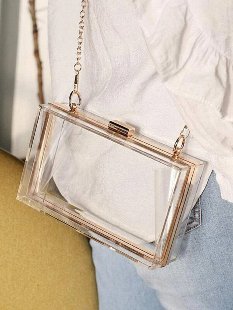 TG10306 Cindy Clear Box Clutch With Chain Strap - MiMi Wholesale