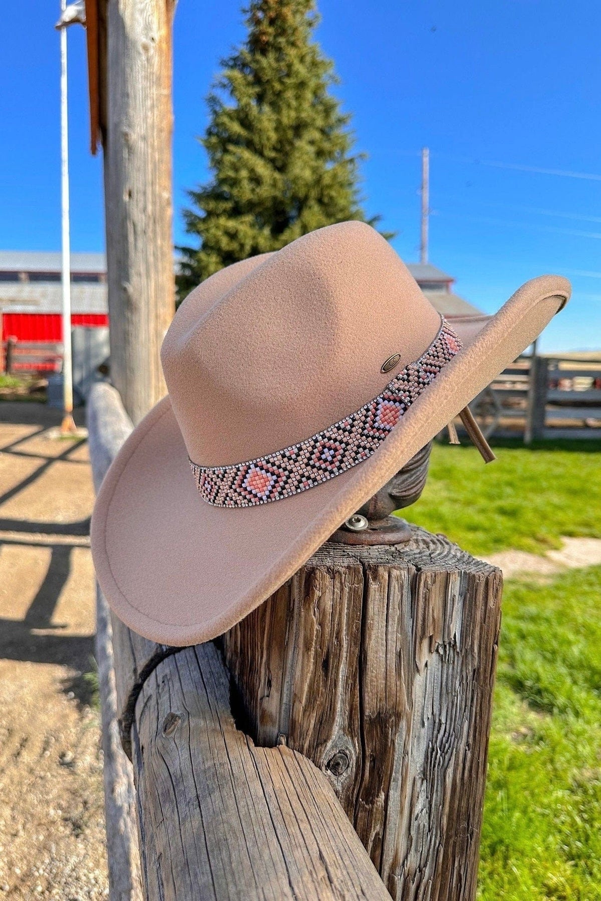 VCC0076 Mandy Cowboy Hat With Aztec Bead Trim - MiMi Wholesale