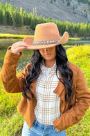 VCC0077 Anastasia Suede Cowboy Hat With Multi Thread Trim - MiMi Wholesale