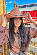 VCE0061 Felicia Felt Cowboy Hat With Aztec Bead Trim - MiMi Wholesale