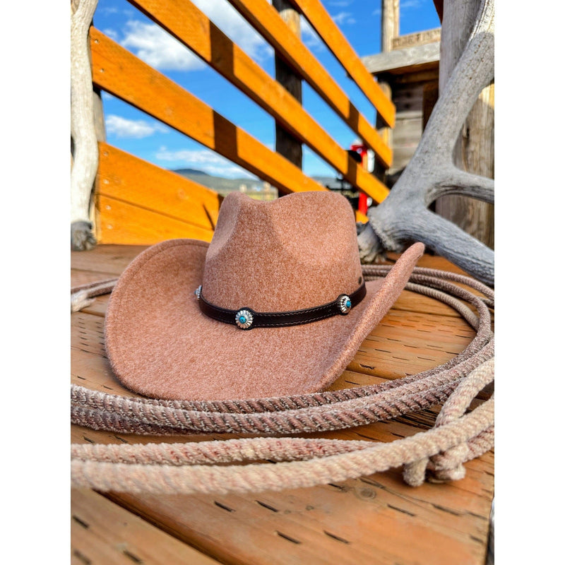 VCE0061 Felicia Felt Cowboy Hat With Aztec Bead Trim - MiMi Wholesale