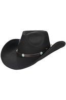 VCE0061 Felicia Felt Cowboy Hat With Aztec Bead Trim - MiMi Wholesale