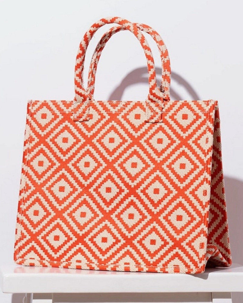 WBT210205 Charlotte Geometric Fabric Tote - MiMi Wholesale
