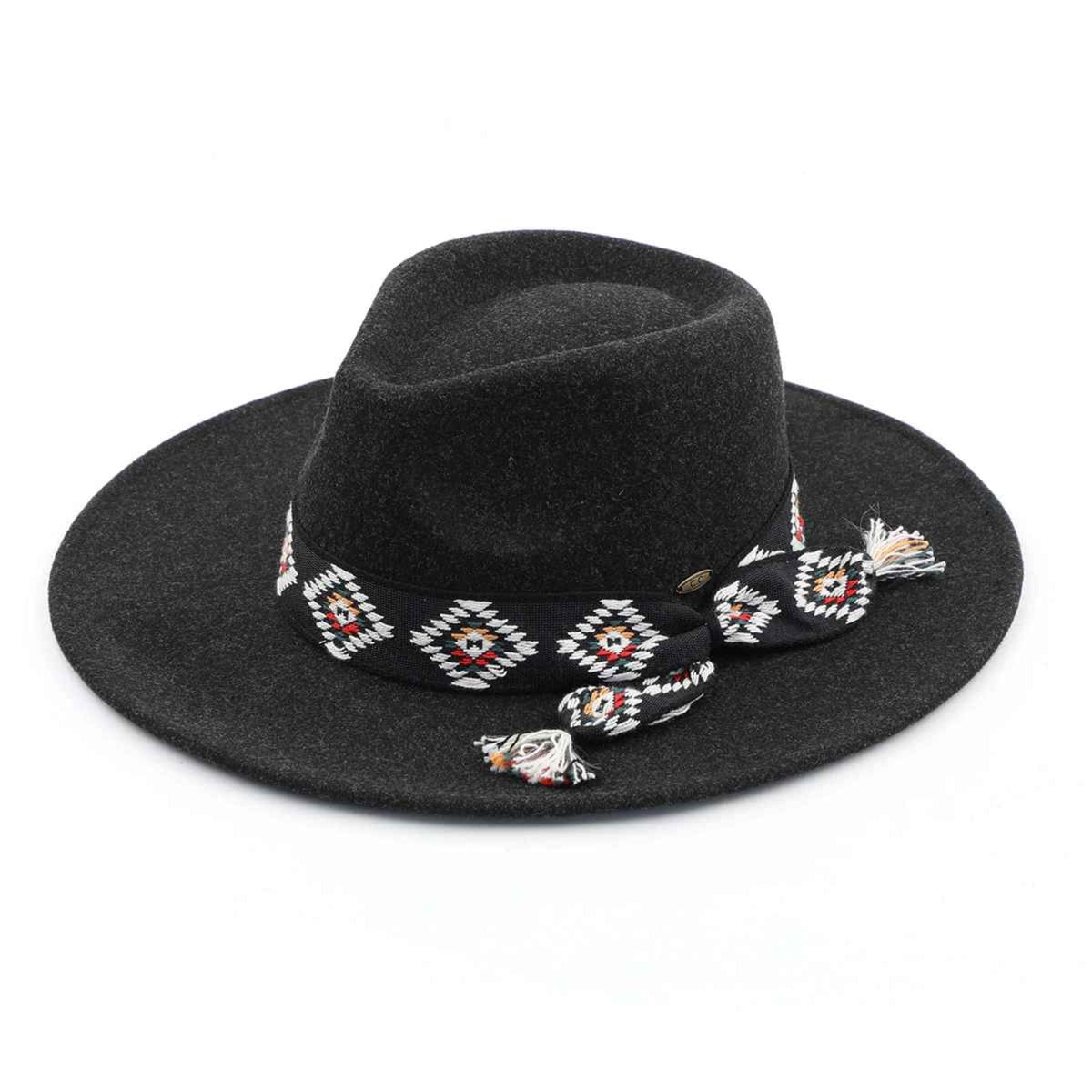WF10 Gianna Felt Panama Hat With Aztec Band - MiMi Wholesale
