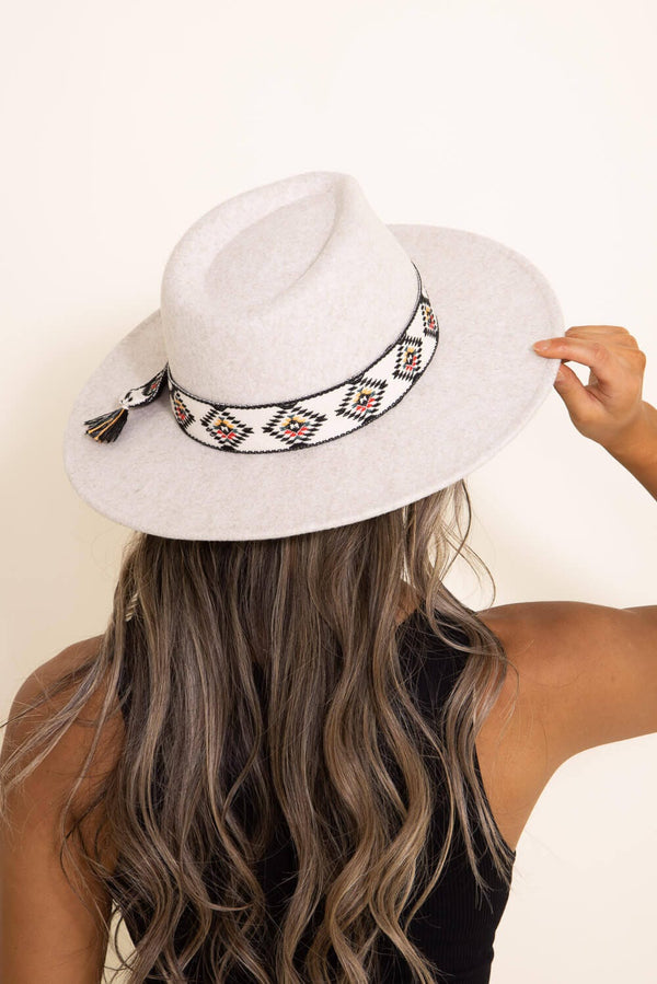 WF10 Gianna Felt Panama Hat With Aztec Band - MiMi Wholesale
