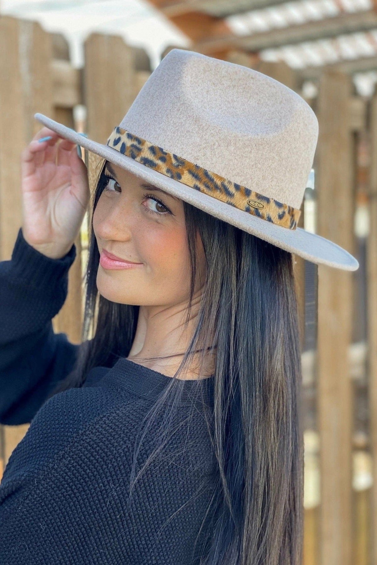 WF2 Teresa Wool Panama Hat With Leopard Trim - MiMi Wholesale