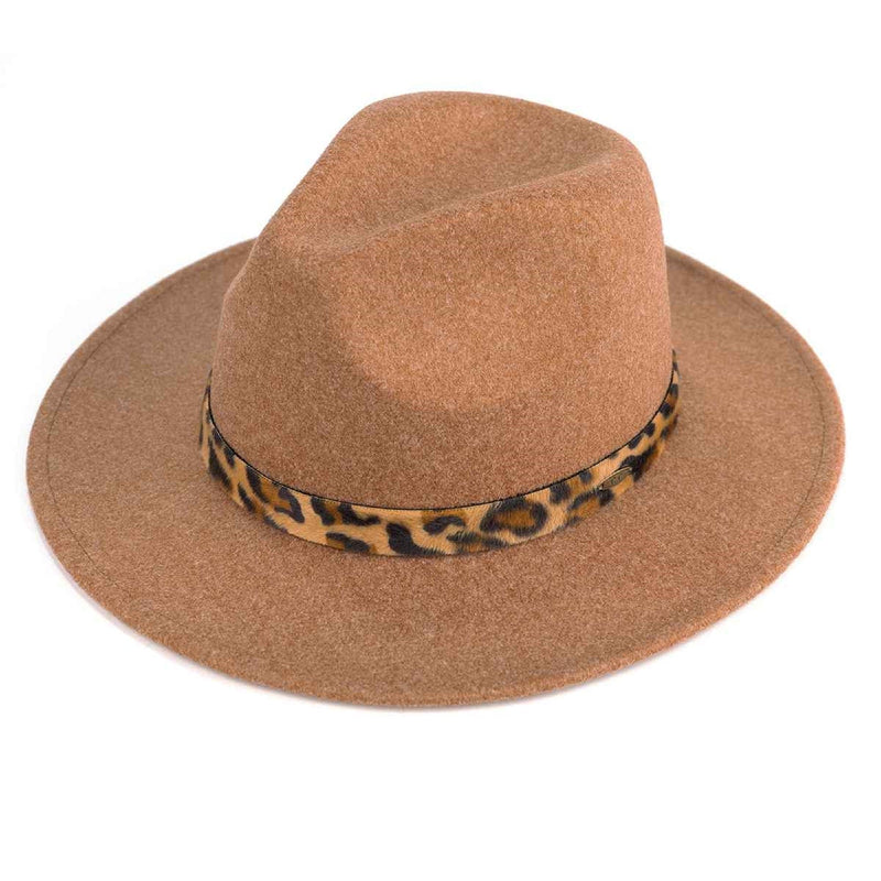 WF2 Teresa Wool Panama Hat With Leopard Trim - MiMi Wholesale