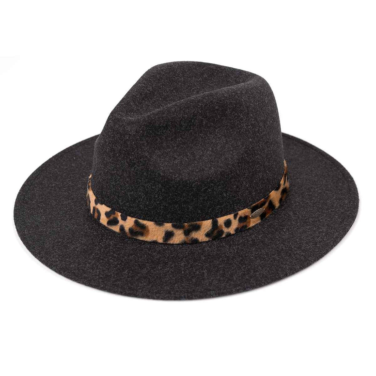 WF2 Teresa Wool Panama Hat With Leopard Trim - MiMi Wholesale