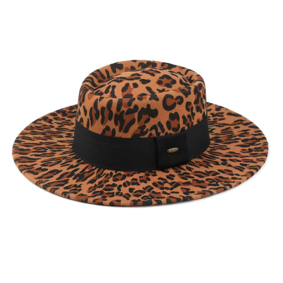 WF8 Mimi Felt Leopard Boater Hat - MiMi Wholesale