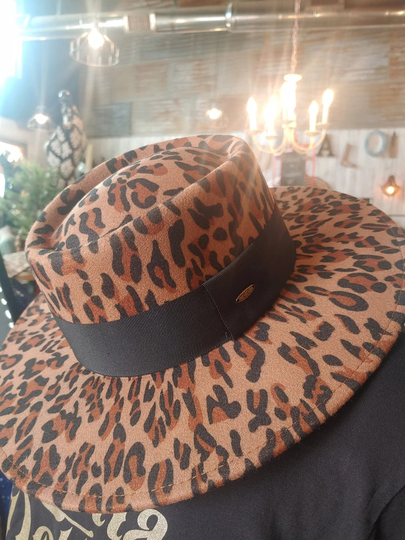 WF8 Mimi Felt Leopard Boater Hat - MiMi Wholesale