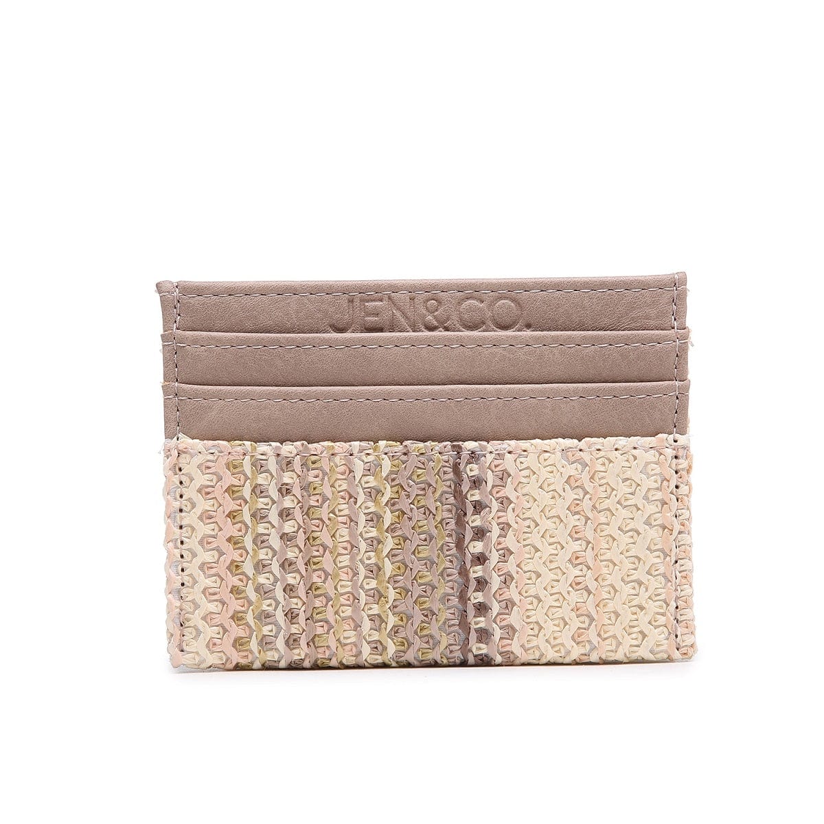 WL1996 Natural Vegan Leather & Rattan Blocked Cardholder/Wallet - MiMi Wholesale