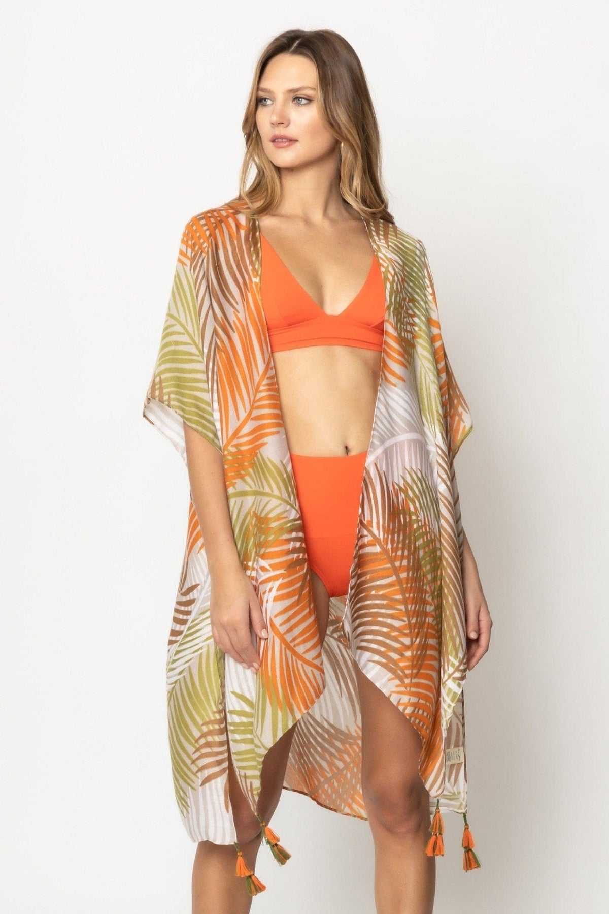 WLK310079 Sara Palm Print Kimono - MiMi Wholesale