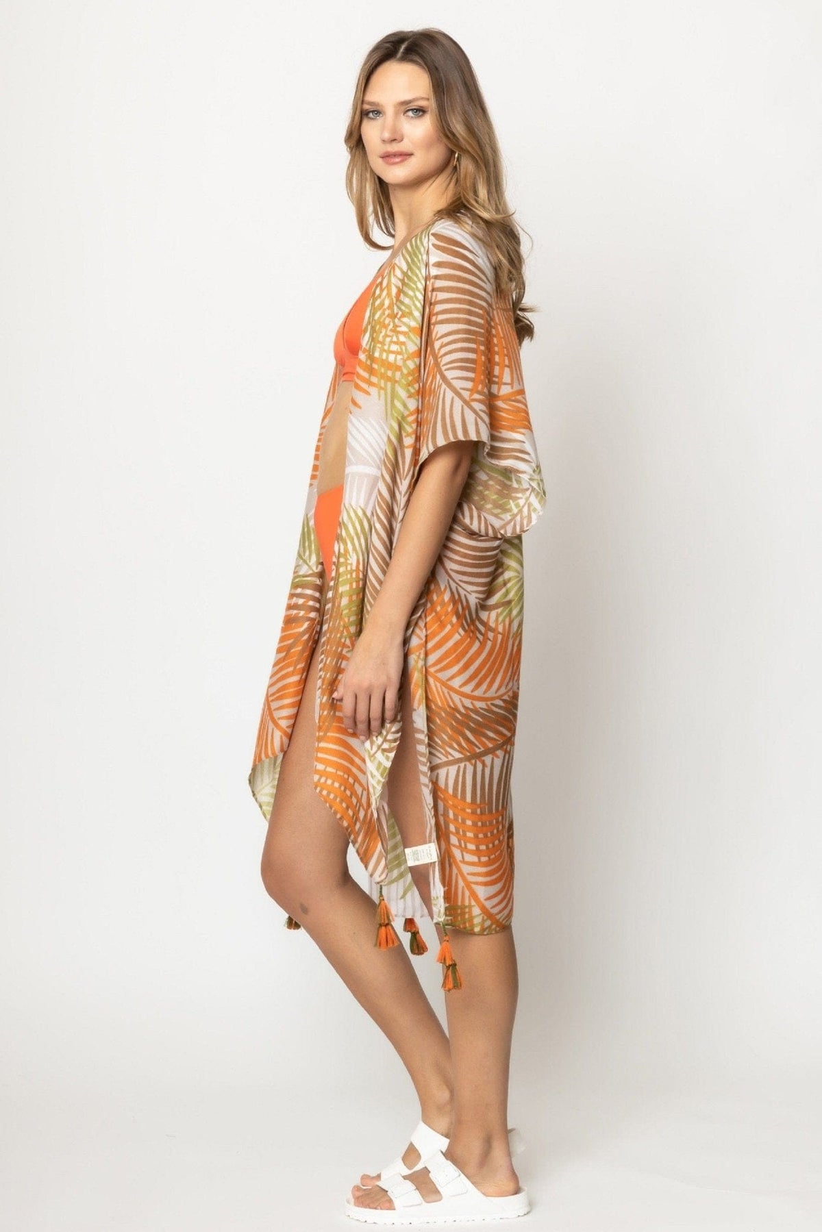 WLK310079 Sara Palm Print Kimono - MiMi Wholesale