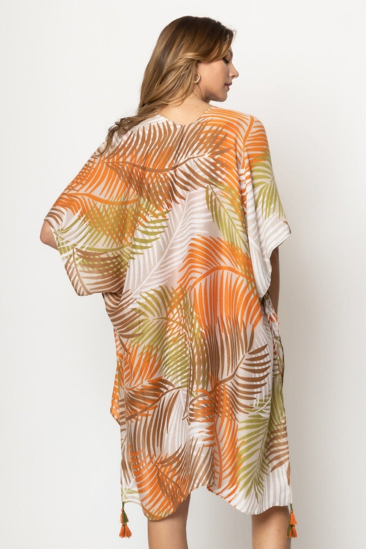 WLK310079 Sara Palm Print Kimono - MiMi Wholesale