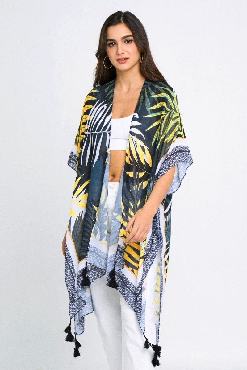 WLK310134 Stephanie Palm Print Kimono - MiMi Wholesale