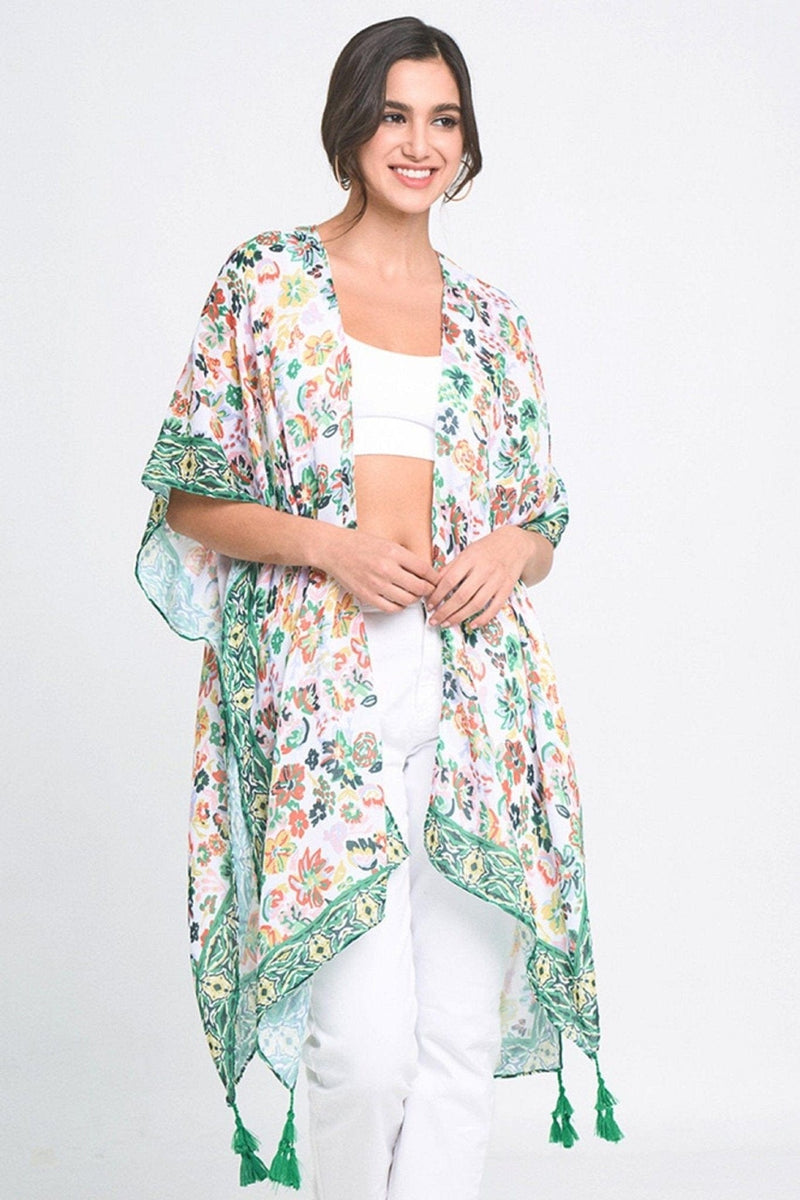 WLK310370 Francesca Floral Print Kimono - MiMi Wholesale