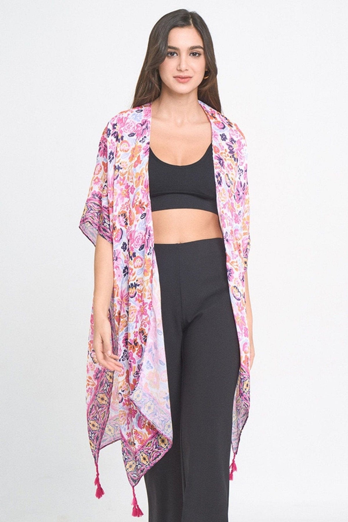 WLK310370 Francesca Floral Print Kimono - MiMi Wholesale
