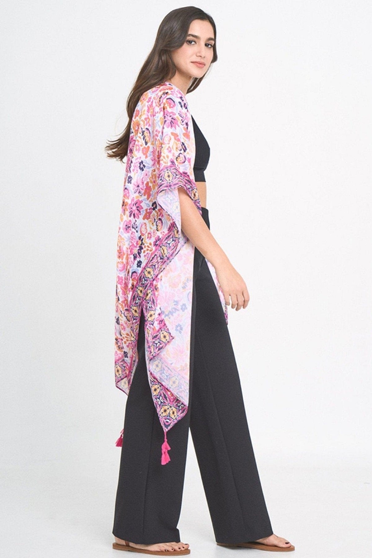 WLK310370 Francesca Floral Print Kimono - MiMi Wholesale