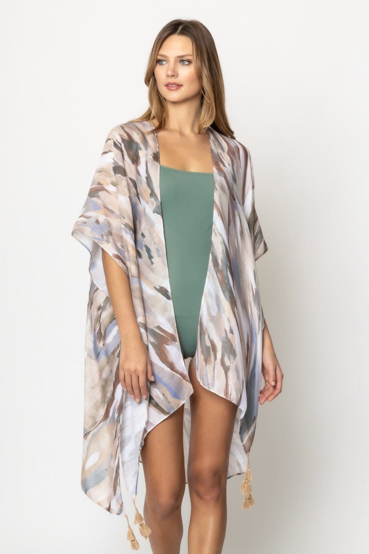 WLK310388 Winona Watercolor Print Kimono - MiMi Wholesale