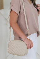 WU121 Veronica Double Zipper V Pattern Stitch Tassel Crossbody Bag - MiMi Wholesale