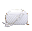 WU121 Veronica Double Zipper V Pattern Stitch Tassel Crossbody Bag - MiMi Wholesale