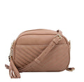 WU121 Veronica Double Zipper V Pattern Stitch Tassel Crossbody Bag - MiMi Wholesale