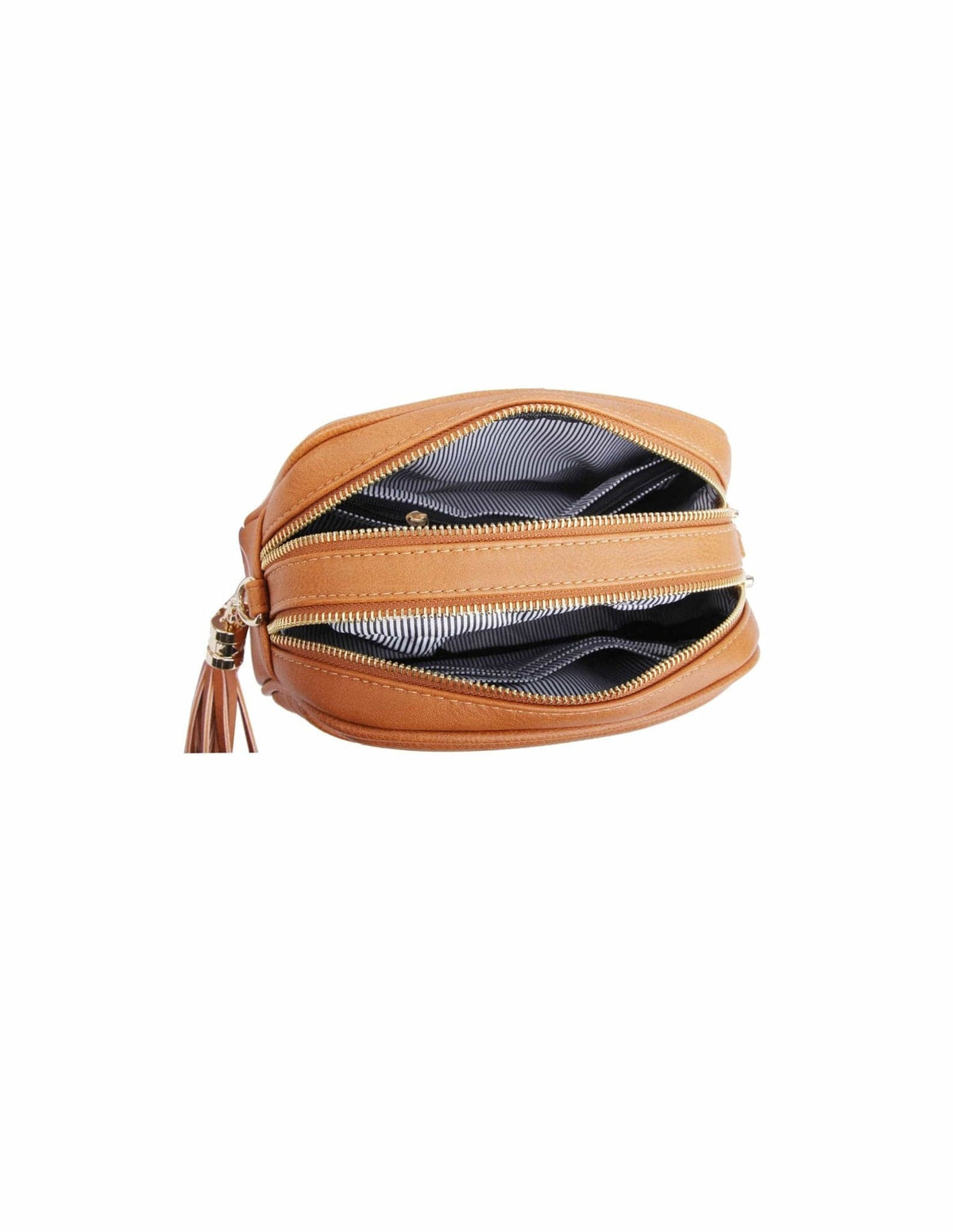WU121 Veronica Double Zipper V Pattern Stitch Tassel Crossbody Bag - MiMi Wholesale