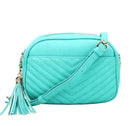 WU121 Veronica Double Zipper V Pattern Stitch Tassel Crossbody Bag - MiMi Wholesale