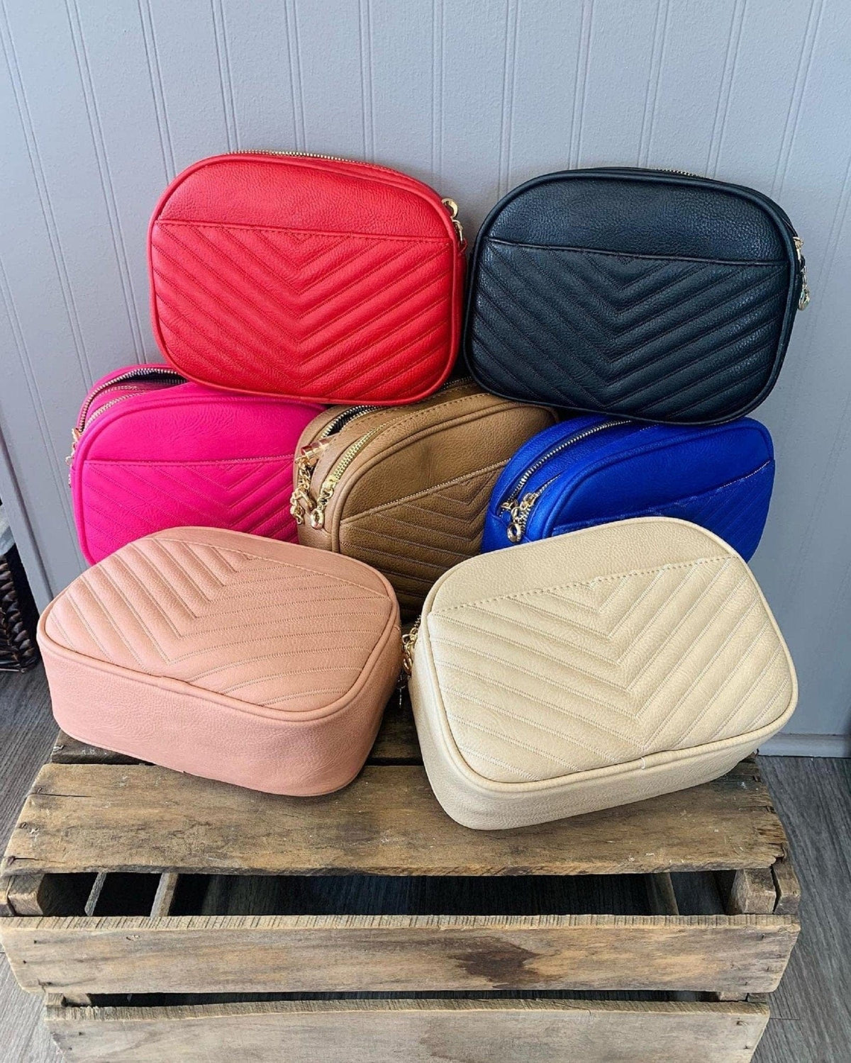 WU121 Veronica Double Zipper V Pattern Stitch Tassel Crossbody Bag - MiMi Wholesale