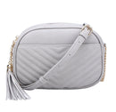 WU121 Veronica Double Zipper V Pattern Stitch Tassel Crossbody Bag - MiMi Wholesale