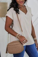 WU121 Veronica Double Zipper V Pattern Stitch Tassel Crossbody Bag - MiMi Wholesale