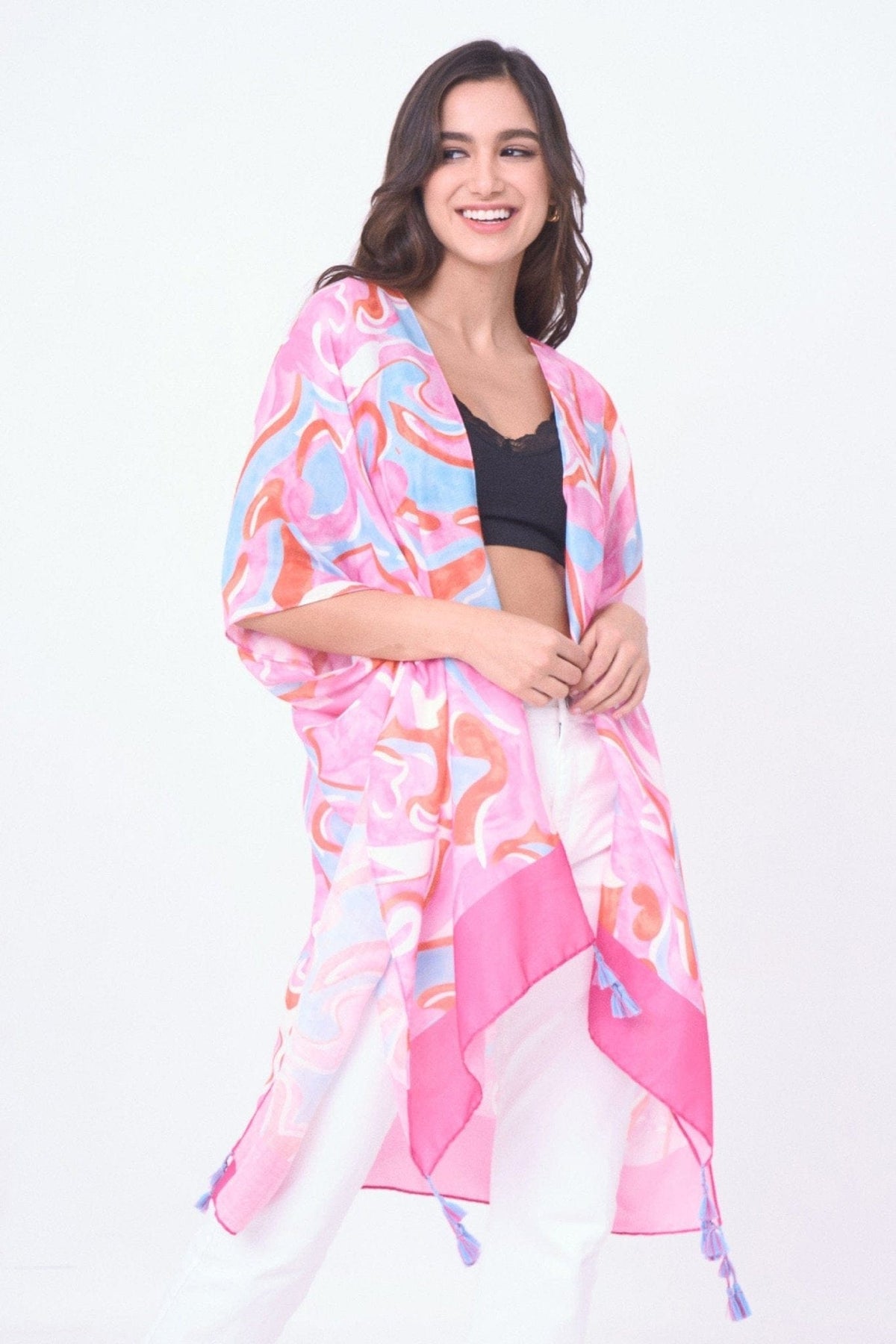 YLK310081 Sasha Swirl Print Kimono - MiMi Wholesale